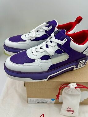 Men’s Christian Louboutin Astroloubi Leather Sneakers in purple/white.Size 43/10